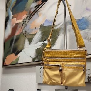 Brighton Yellow Crossbody Bag with Croc-Embossed Trim